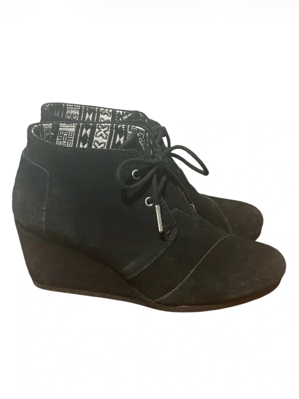Toms Black Lace-Up Wedge Ankle Booties